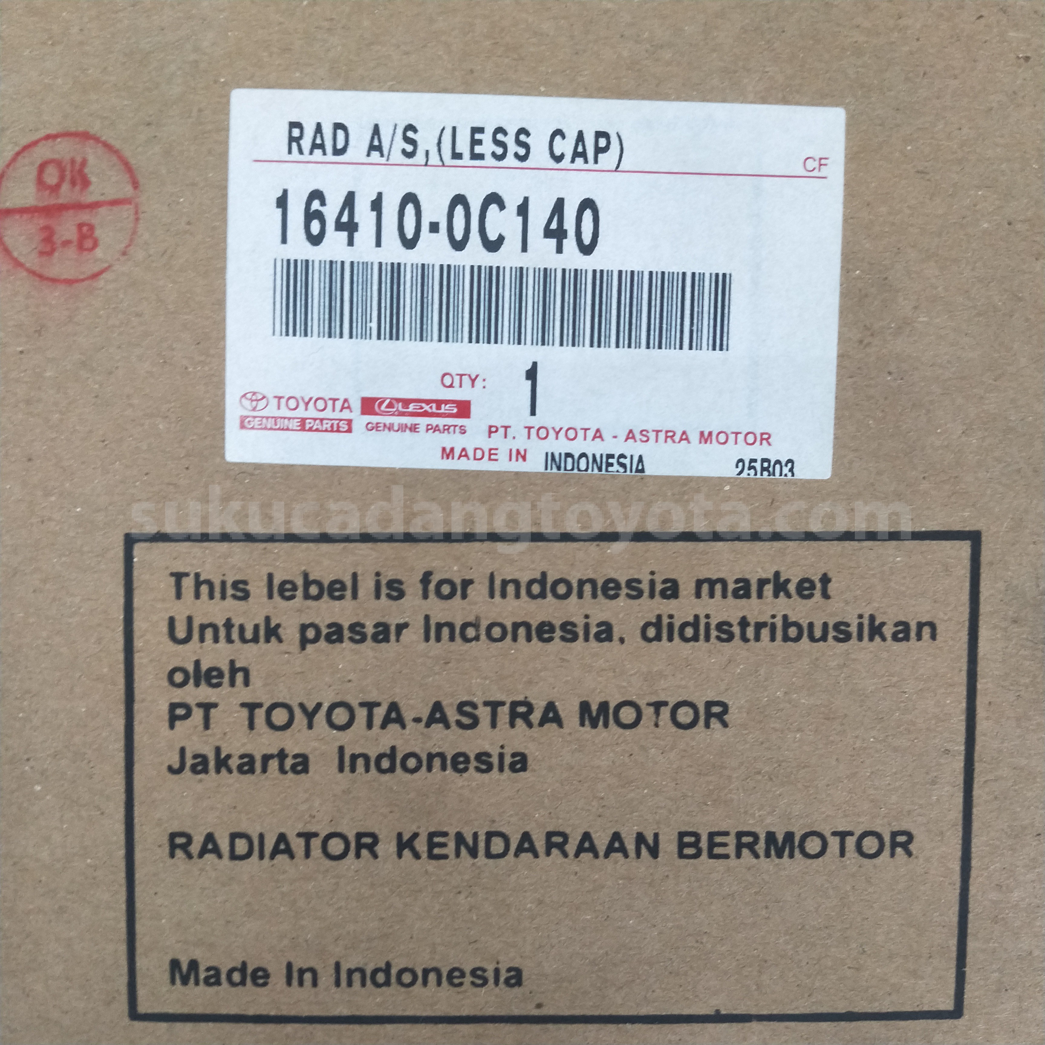 164100C140 RAD A/S,(LESS CAP) - TOYOTA