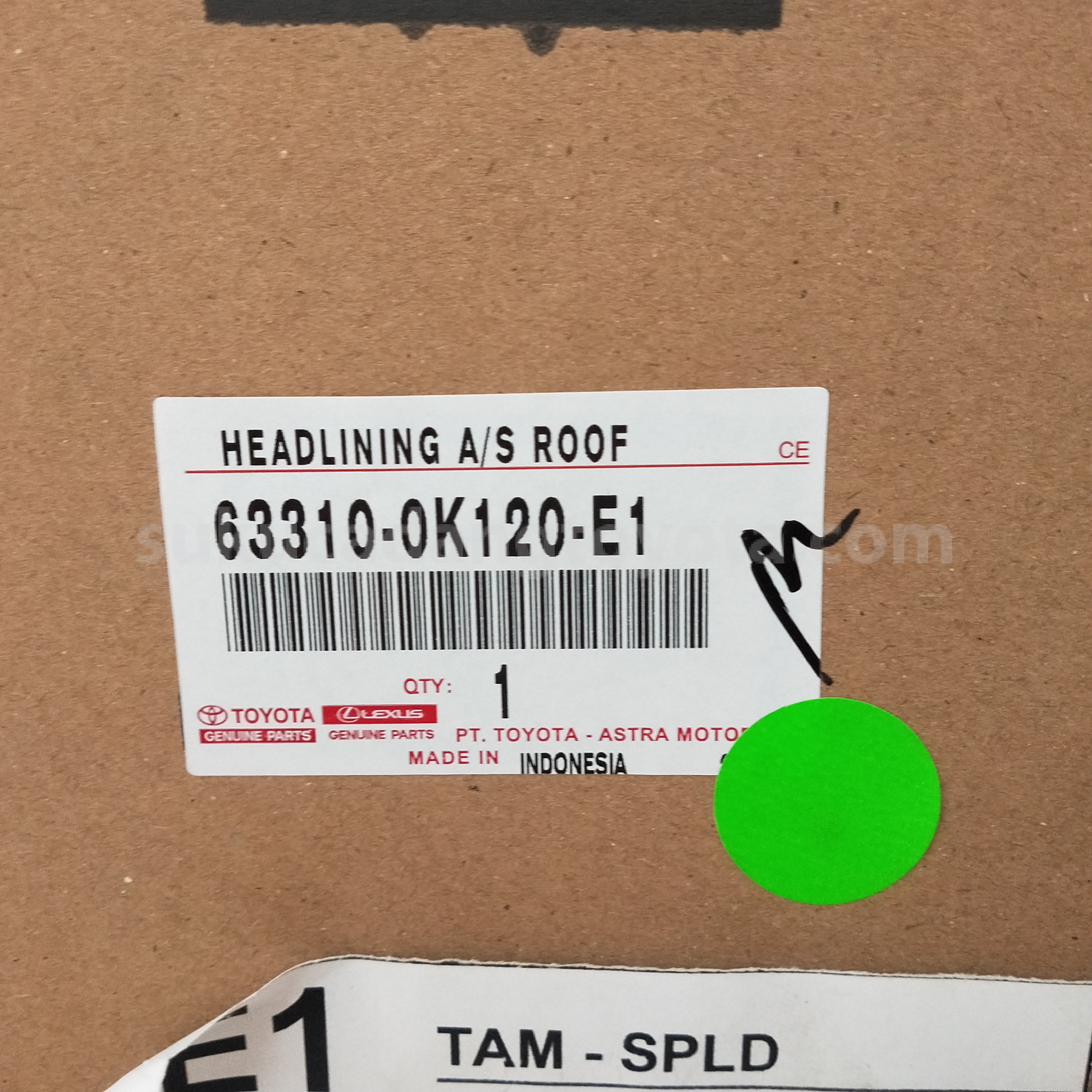 633100K120E1 HEADLINING A/S ROOF - TOYOTA