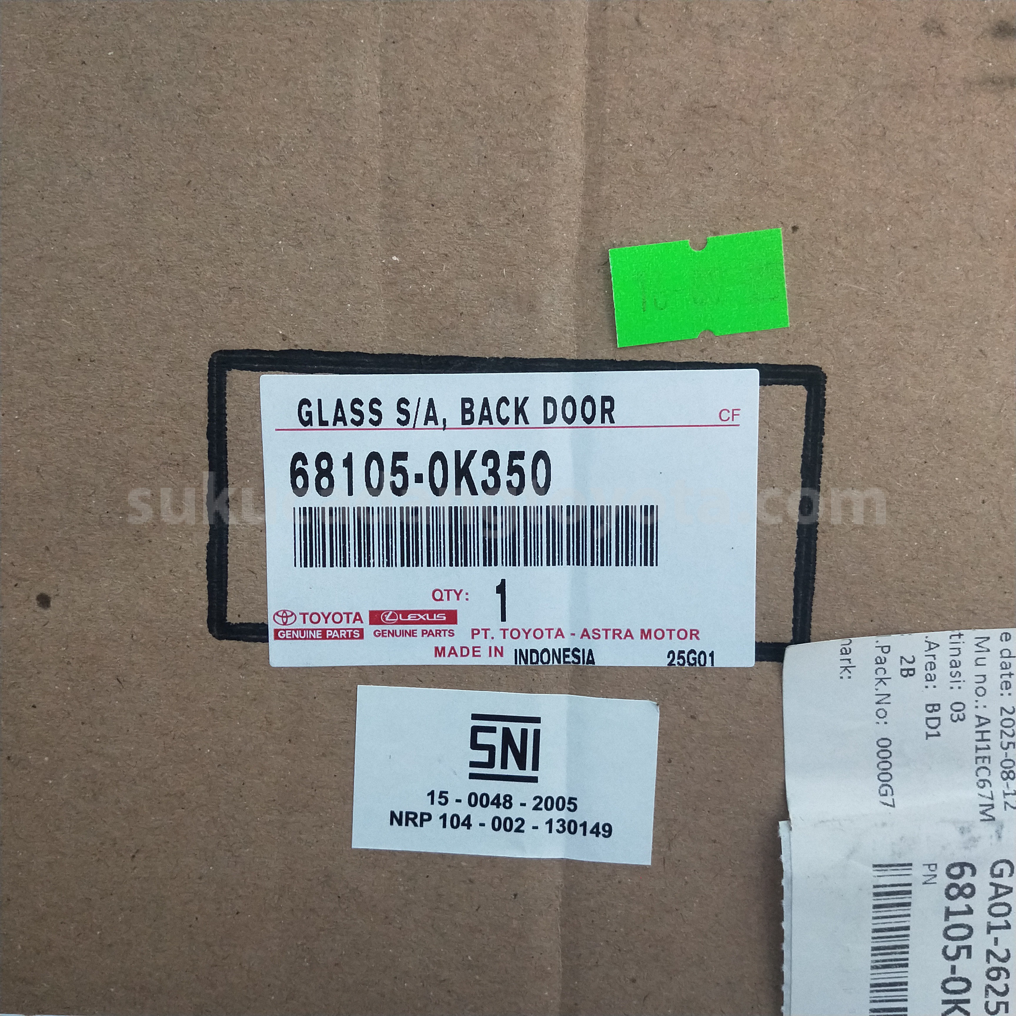681050K350 GLASS S/A, BACK DOOR - TOYOTA