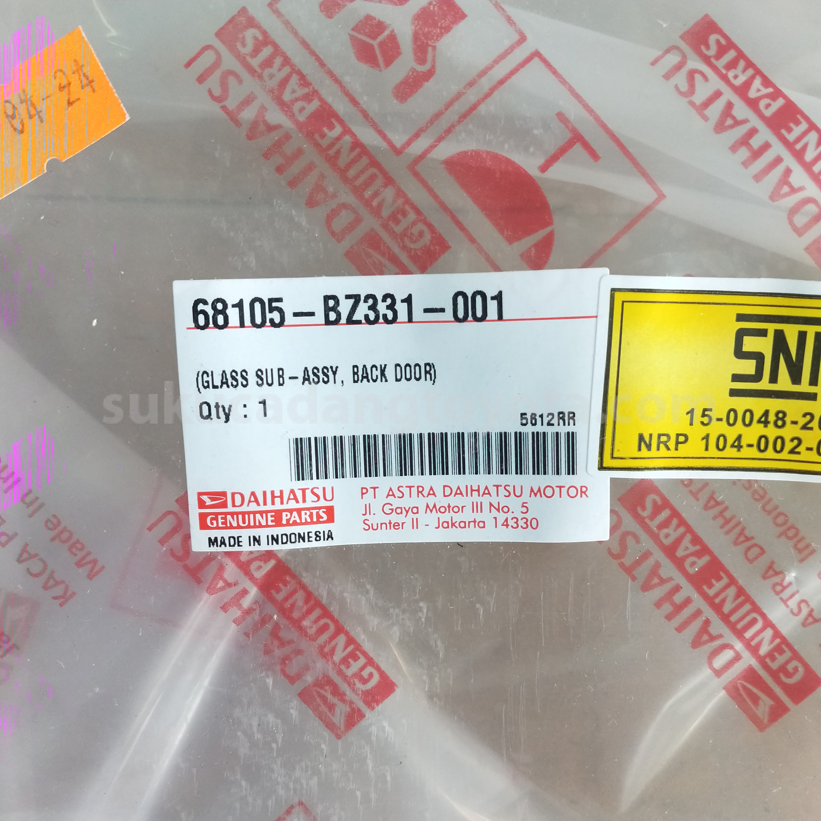 68105BZ331 GLASS S/A, BACK DOOR - TOYOTA