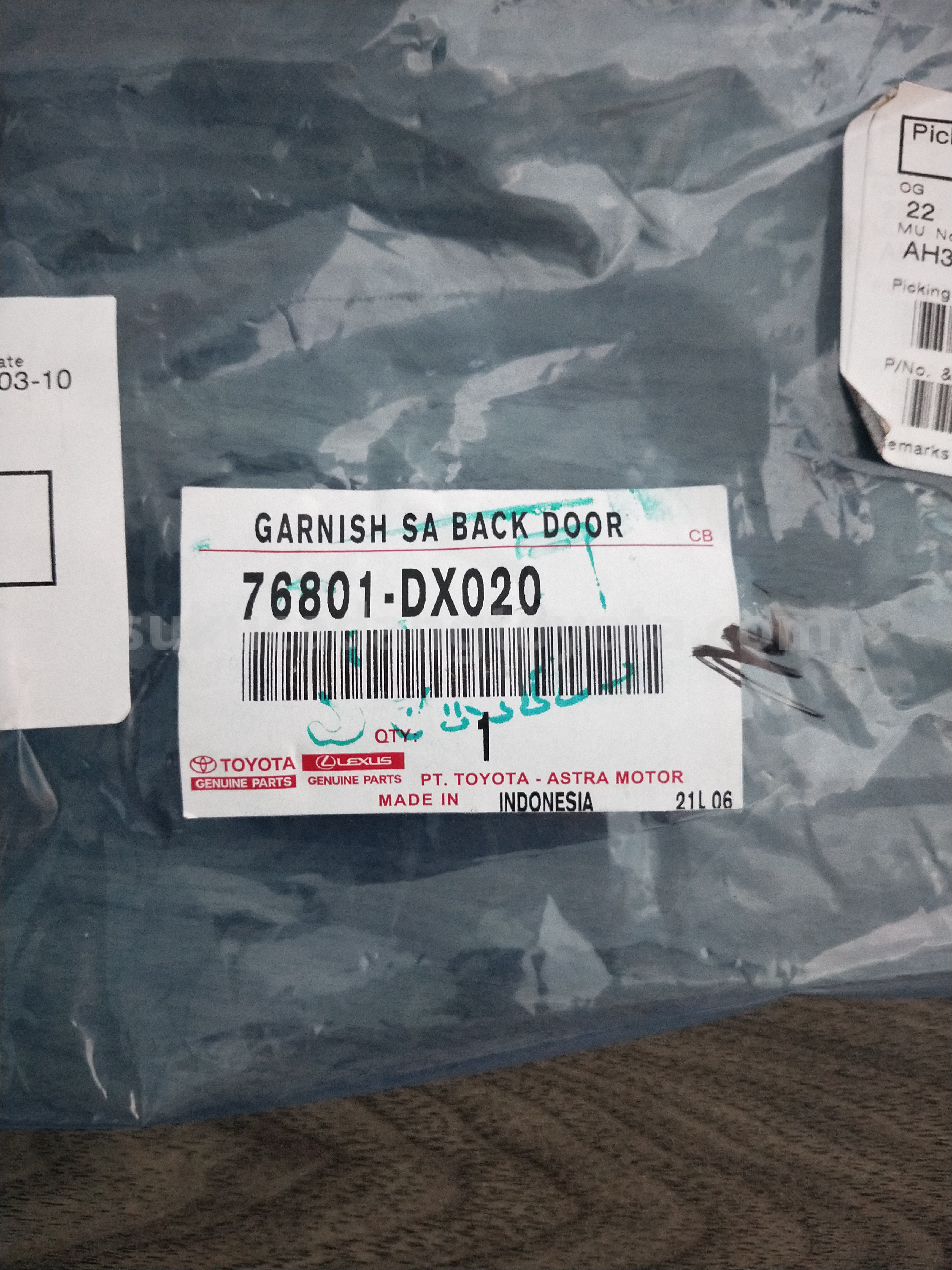 76801DX020 GARNISH SA BACK DOOR - TOYOTA