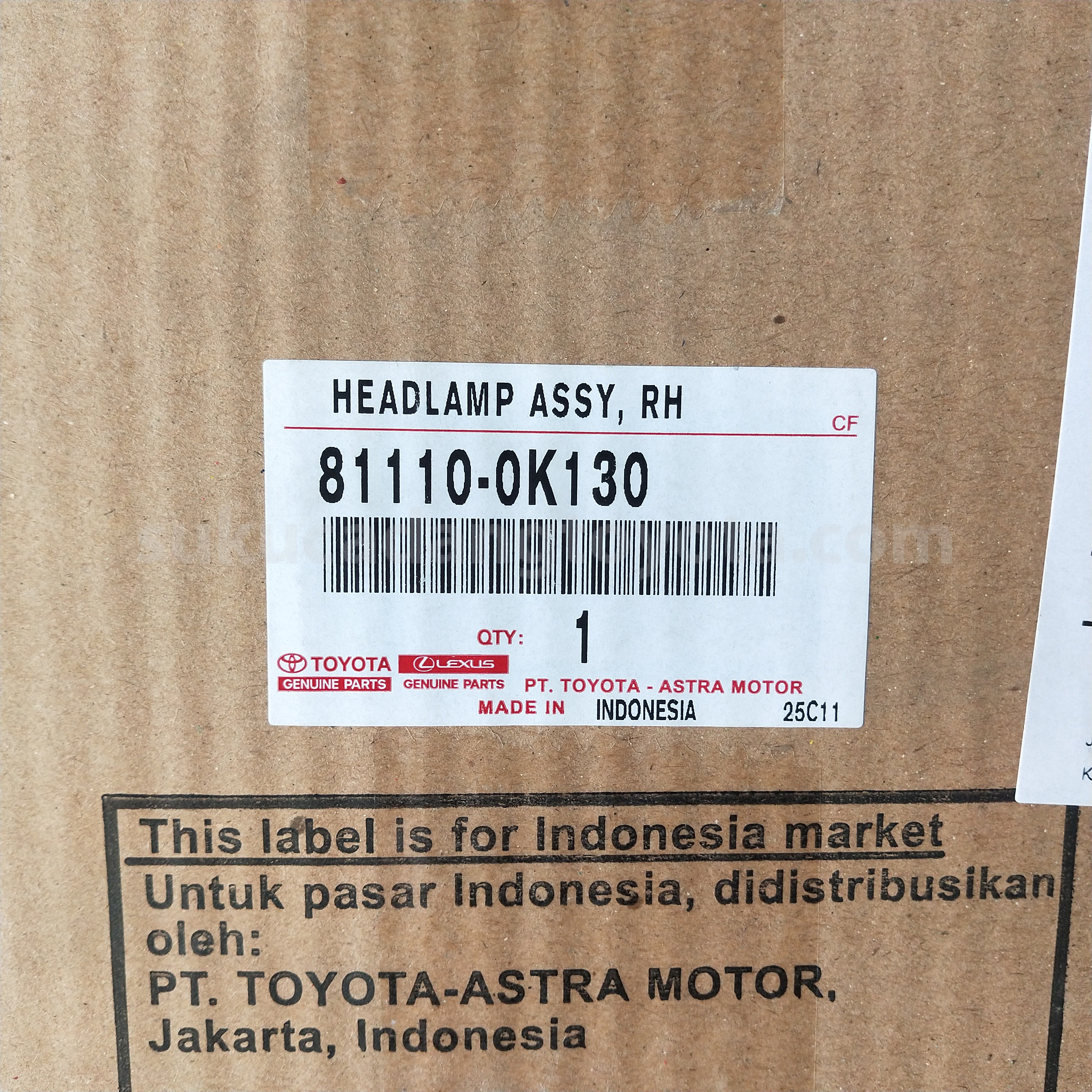 811100K130 HEADLAMP ASSY, RH - TOYOTA