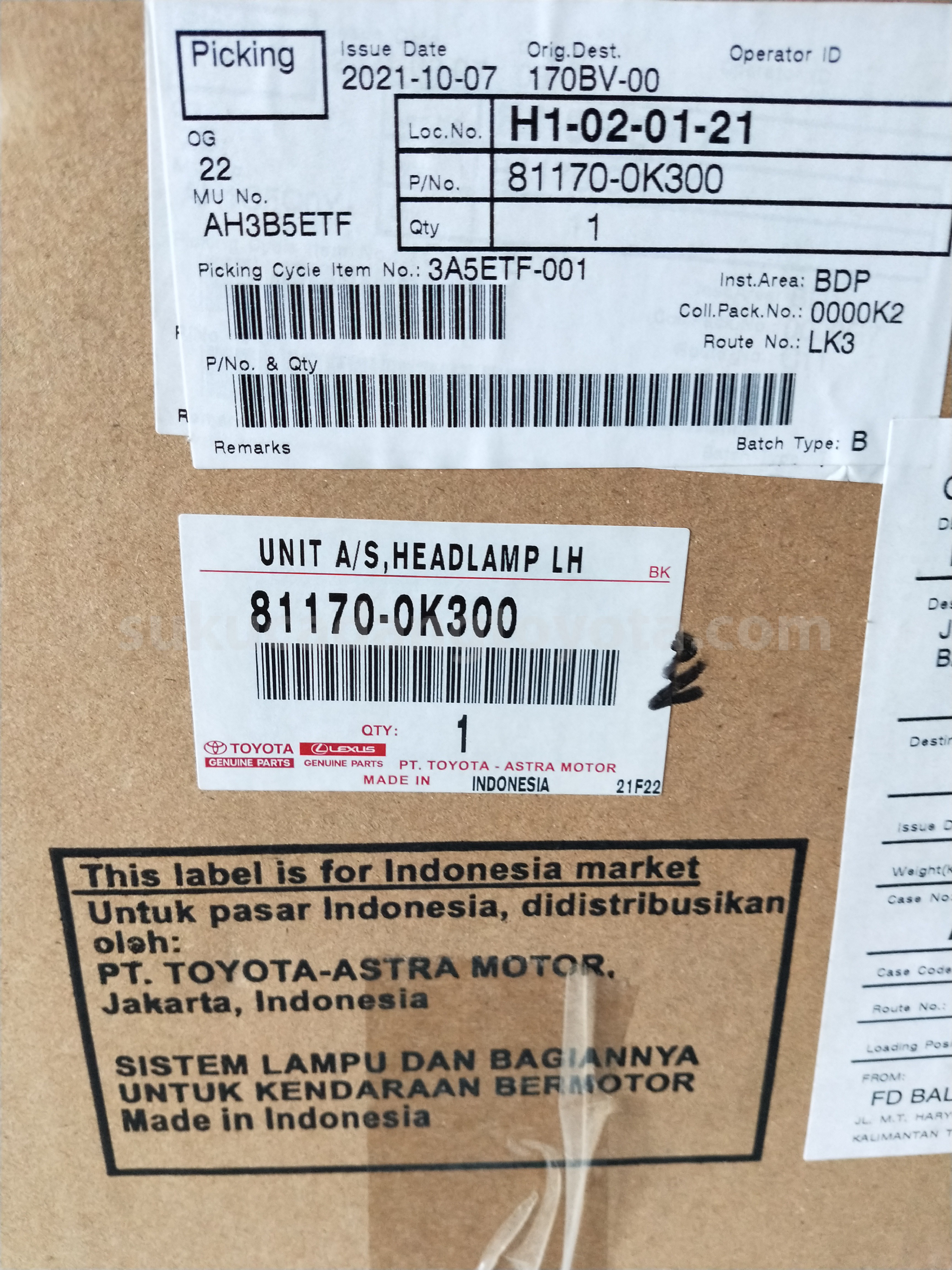 811700K300 UNIT A/S,HEADLAMP LH - TOYOTA