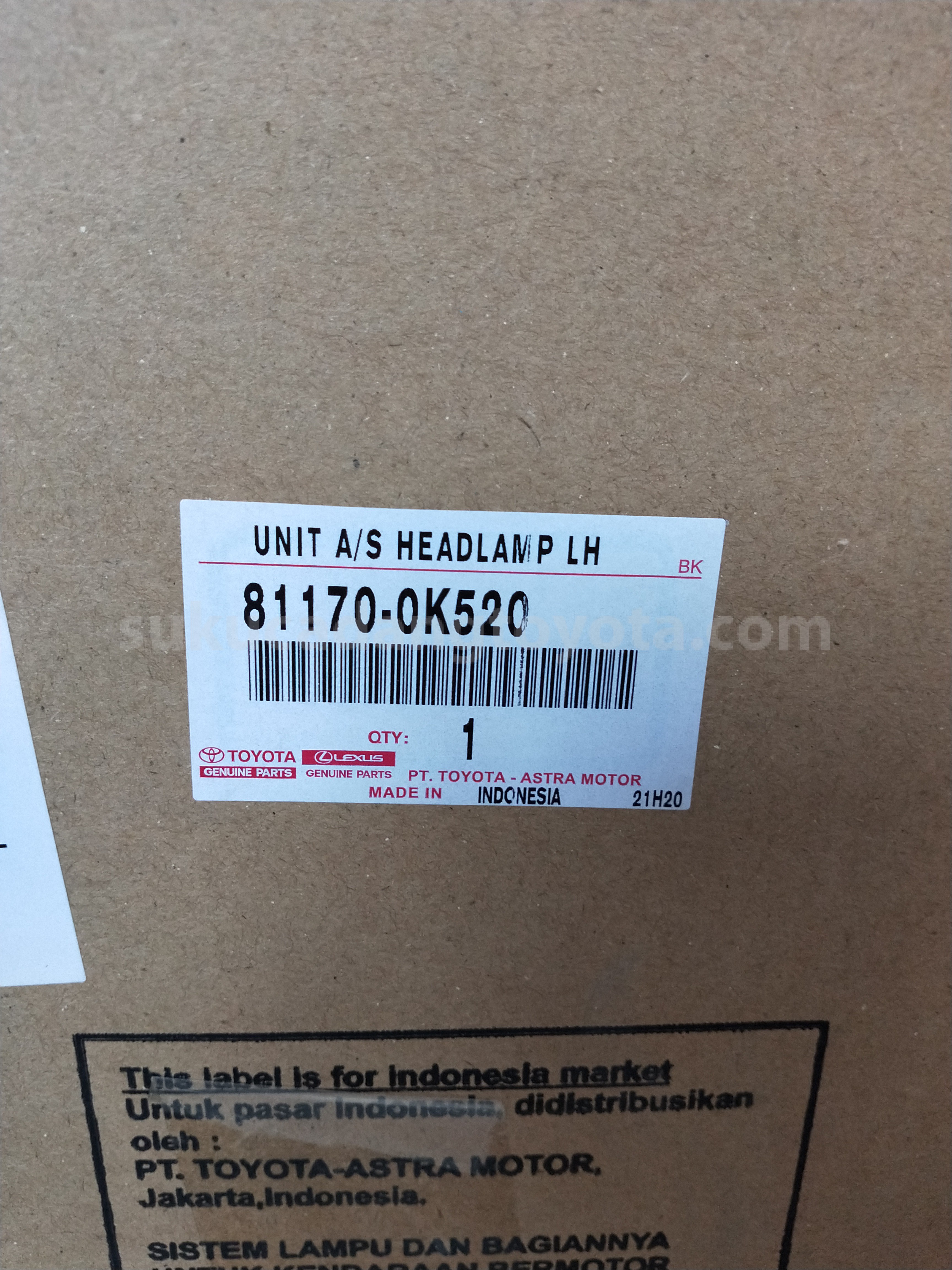 811700K520 UNIT A/S HEADLAMP LH - TOYOTA