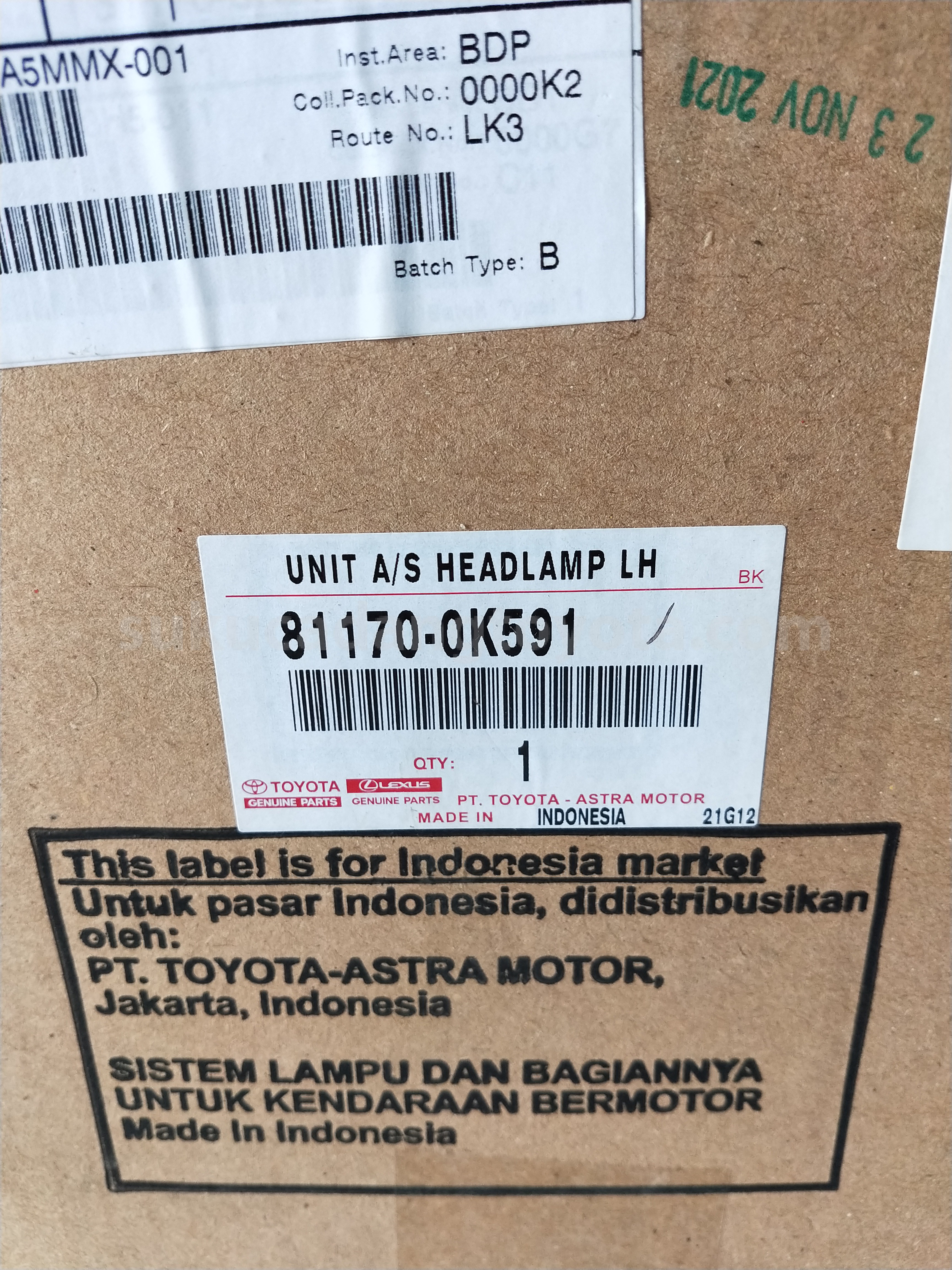 811700K591 UNIT A/S HEADLAMP LH - TOYOTA