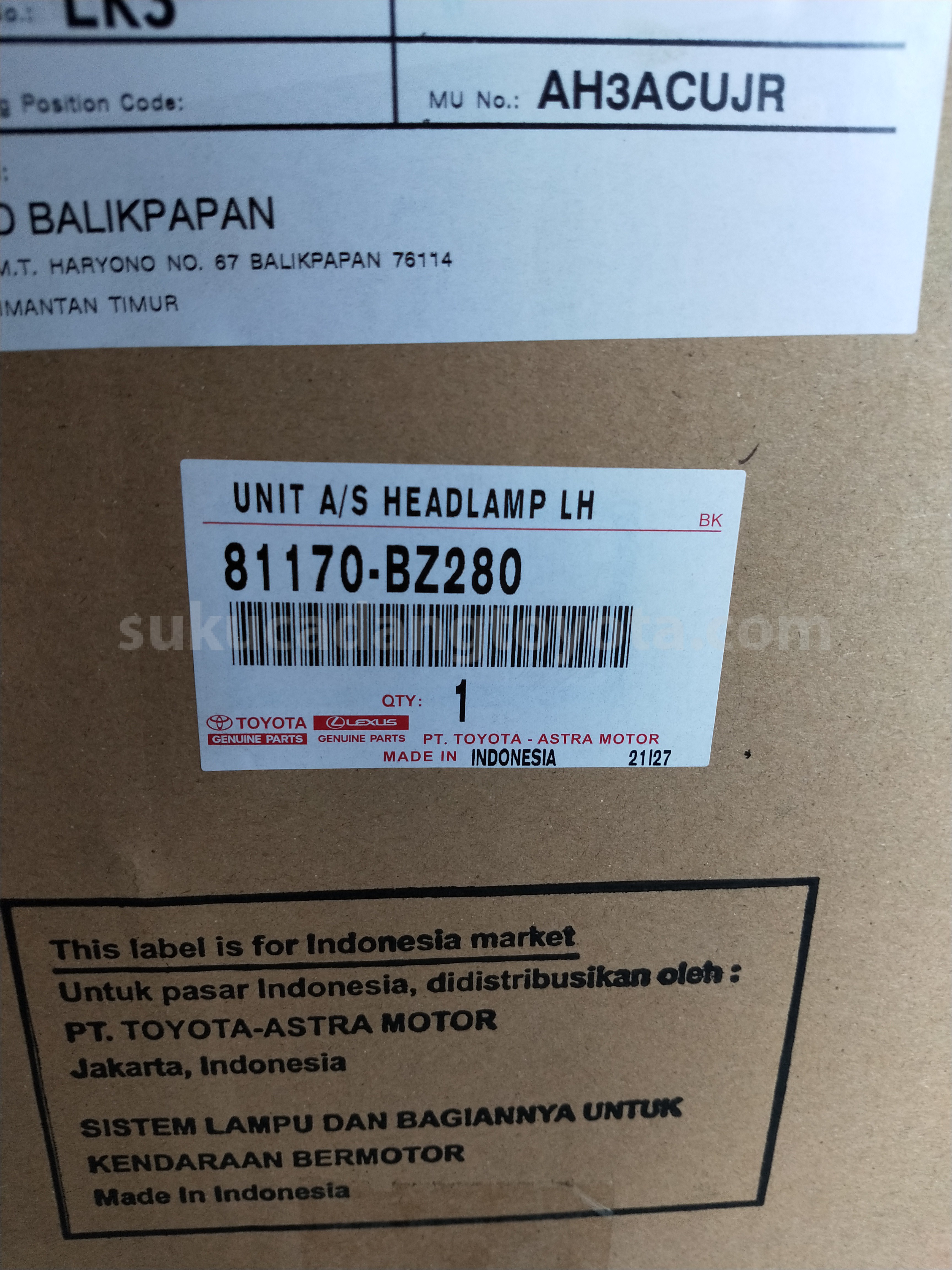 81170BZ280 UNIT A/S HEADLAMP LH - TOYOTA