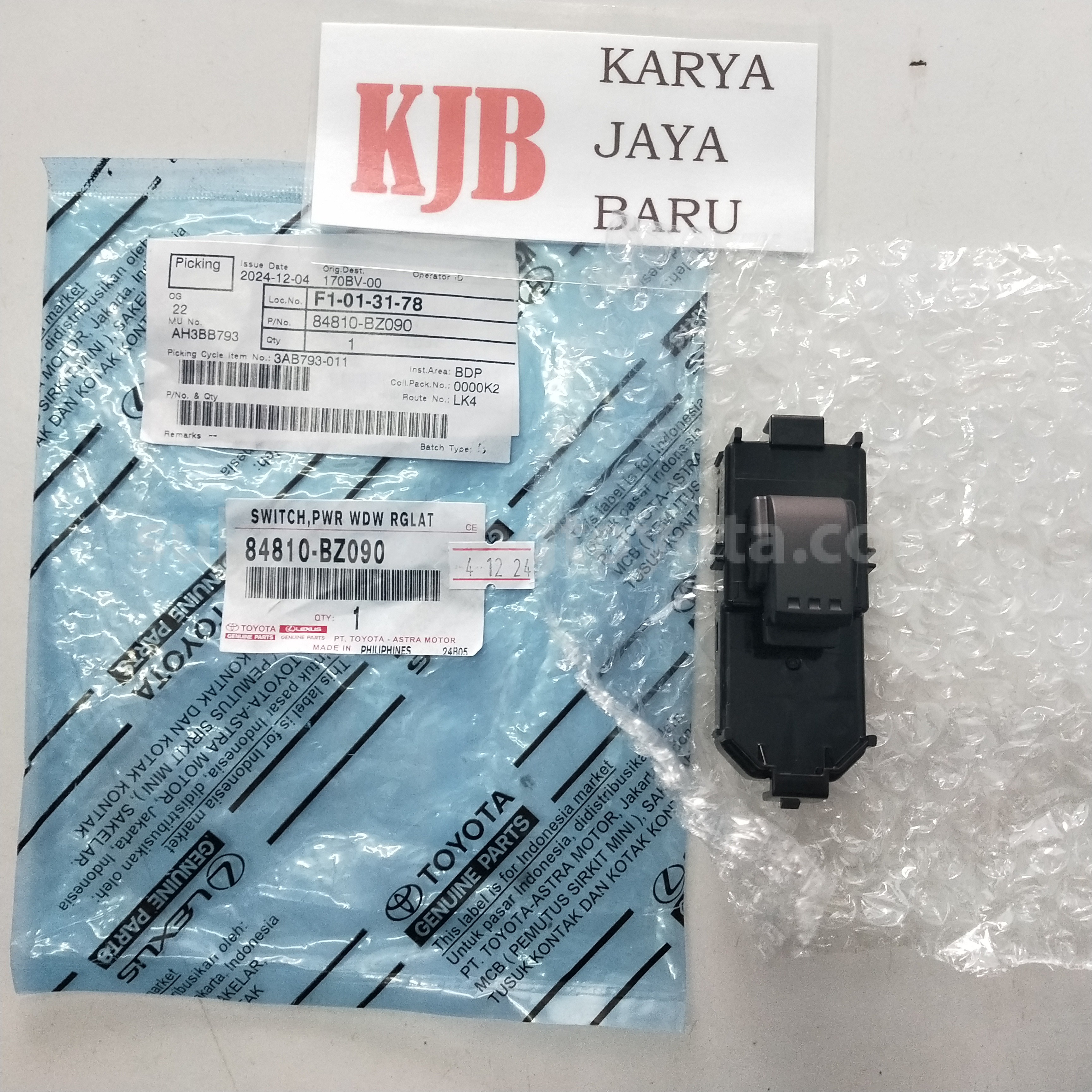 84810BZ090 SWITCH,PWR WDW RGLAT - TOYOTA