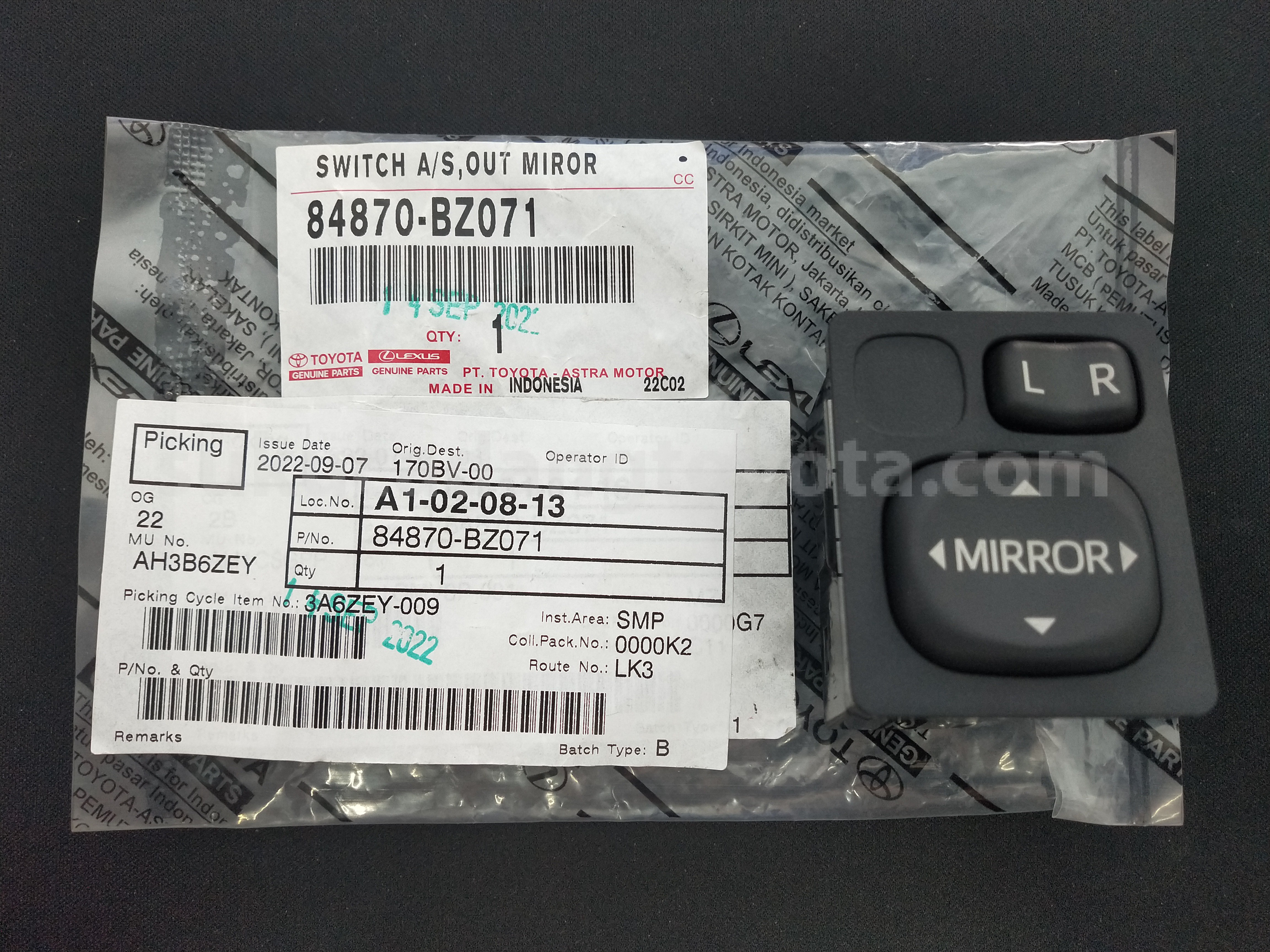 84870BZ071 SWITCH A/S,OUT MIROR - TOYOTA