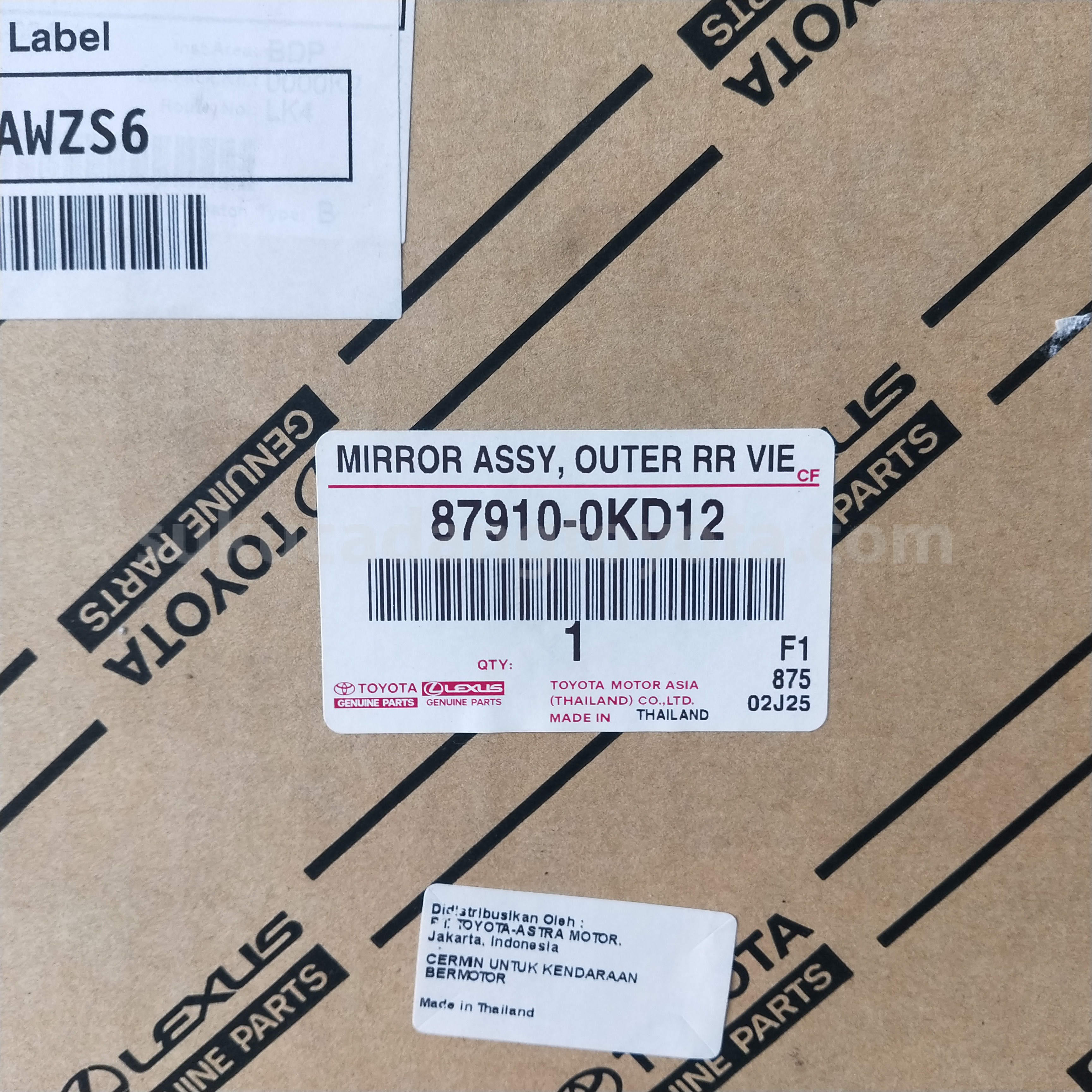 879100KD12 MIRROR ASSY, OUTER R - TOYOTA