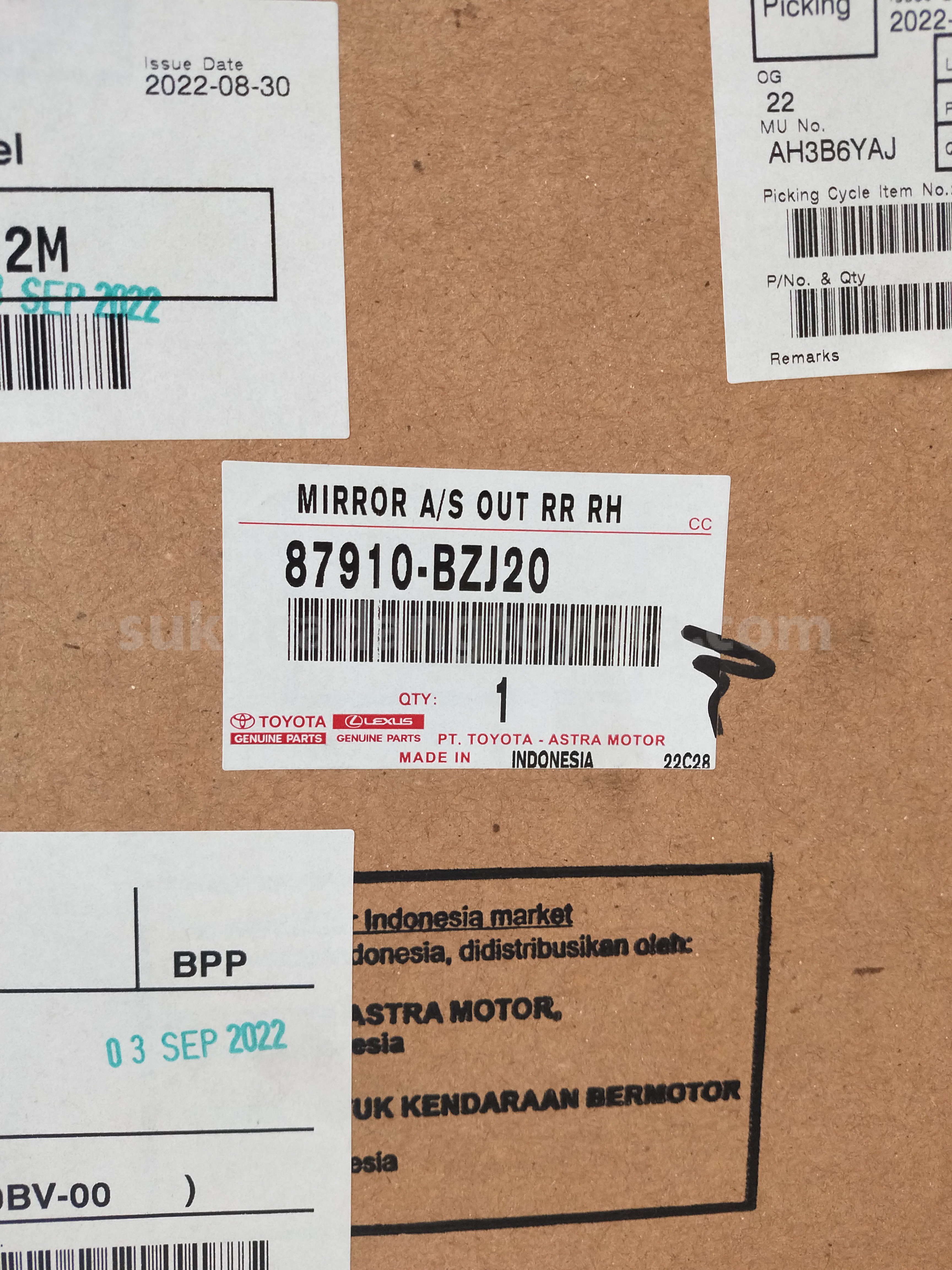 87910BZJ20 MIRROR A/S OUT RR RH - TOYOTA