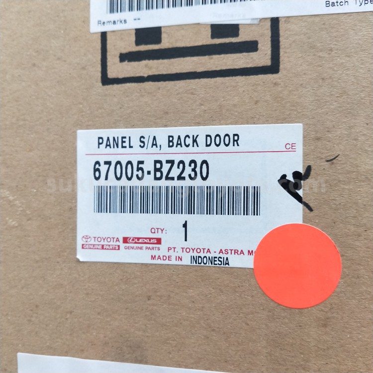 67005BZ230 PANEL S/A, BACK DOOR - TOYOTA