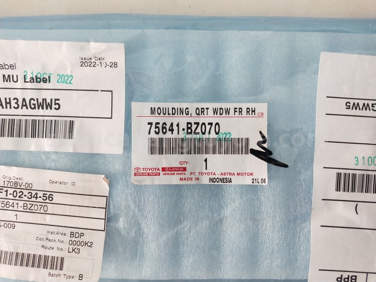 75641BZ070 MOULDING, QRT WDW FR RH - TOYOTA