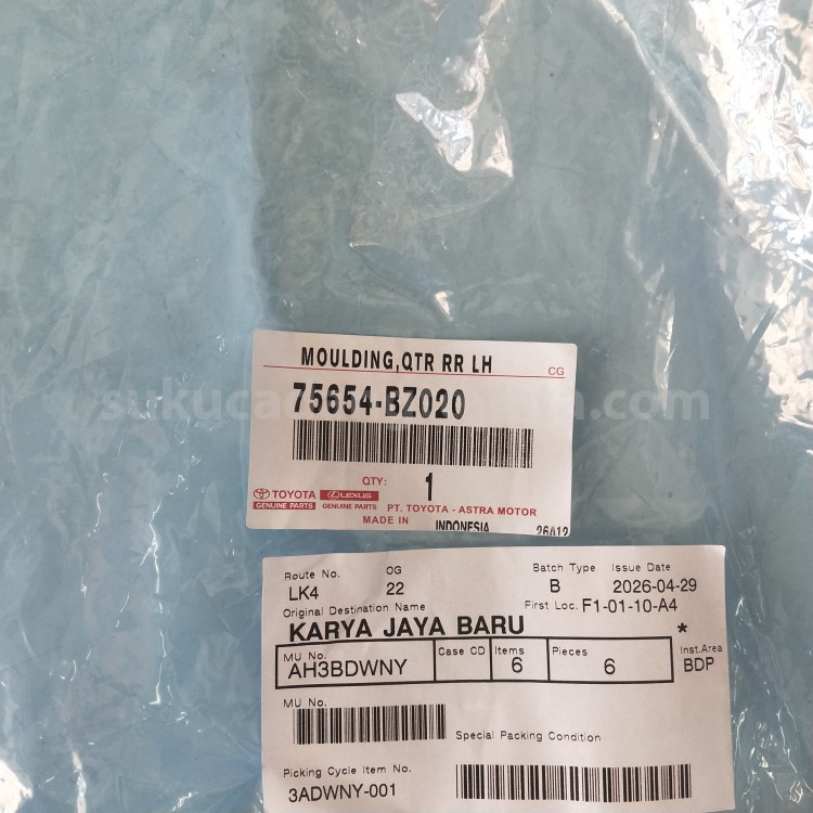 75654BZ020 MOULDING,QTR RR LH - TOYOTA