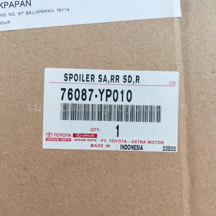 76087YP010 SPOILER SA,RR SD,R - TOYOTA