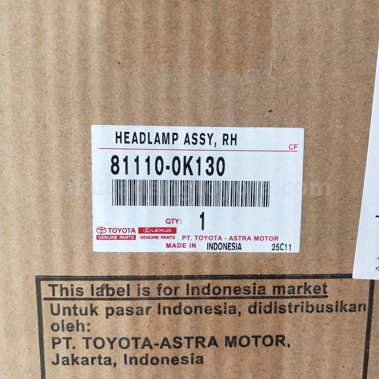 811100K130 HEADLAMP ASSY, RH - TOYOTA