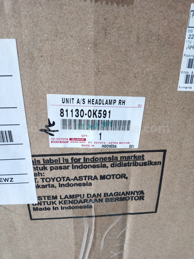 811300K591 UNIT A/S HEADLAMP RH - TOYOTA