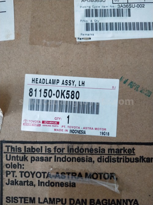 811500K580 HEADLAMP ASSY, LH - TOYOTA