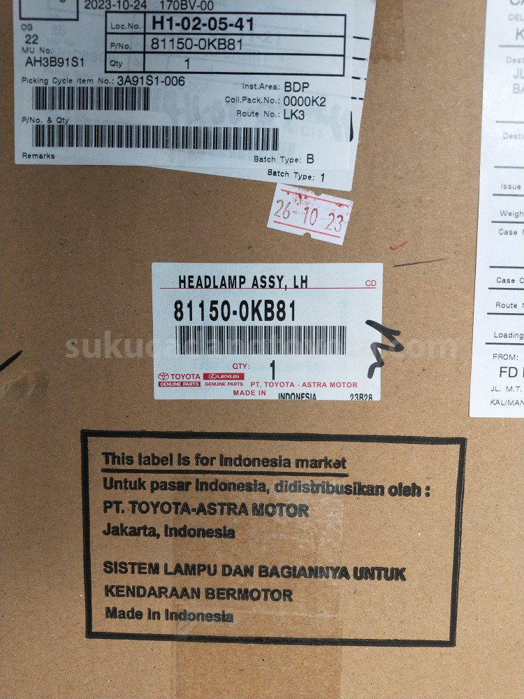 811500KB81 HEADLAMP ASSY, LH - TOYOTA