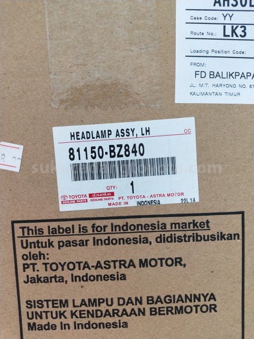 81150BZ840 HEADLAMP ASSY, LH - TOYOTA