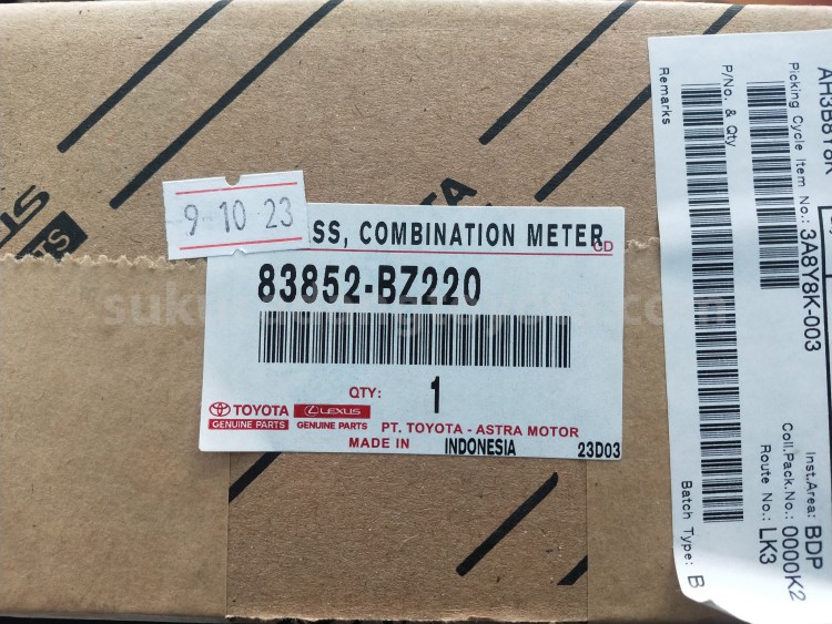 83852BZ220 GLASS, COMBINATION METER - TOYOTA