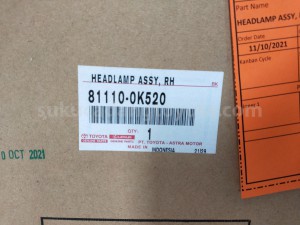 811100K520 HEADLAMP ASSY, RH - TOYOTA
